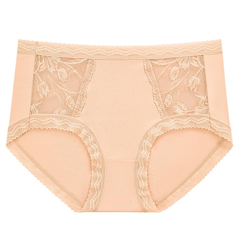 Women's Summer Ice Silk Mid-Waist Lace Panties - Breathable, Seamless, Comfortable with Antibacterial Cotton Crotch