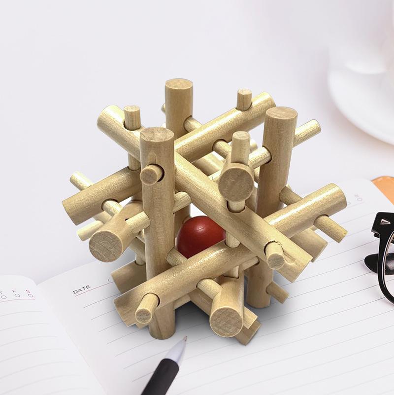 Lacăt Kongming din lemn, Puzzle 3D de tip Brain Teaser, Puzzle de decompresie pentru birou pentru adulți, Cadou de inteligență pentru copii (Douăsprezece Surori)