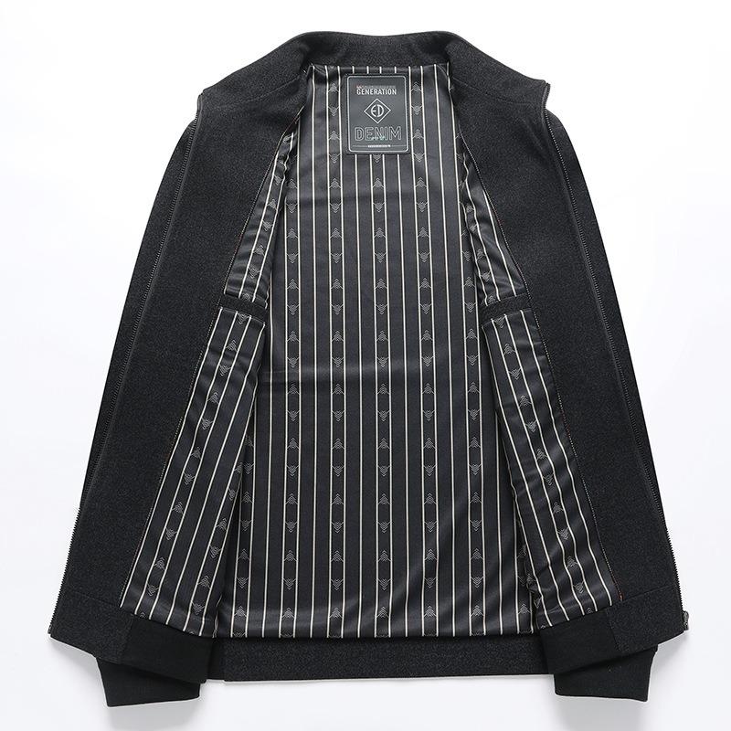 Men's Stand-up Collar Jacket Autumn and Winter New Medium and Light Business Jacket Solid Color Dad Executive Jacket Men's Casual