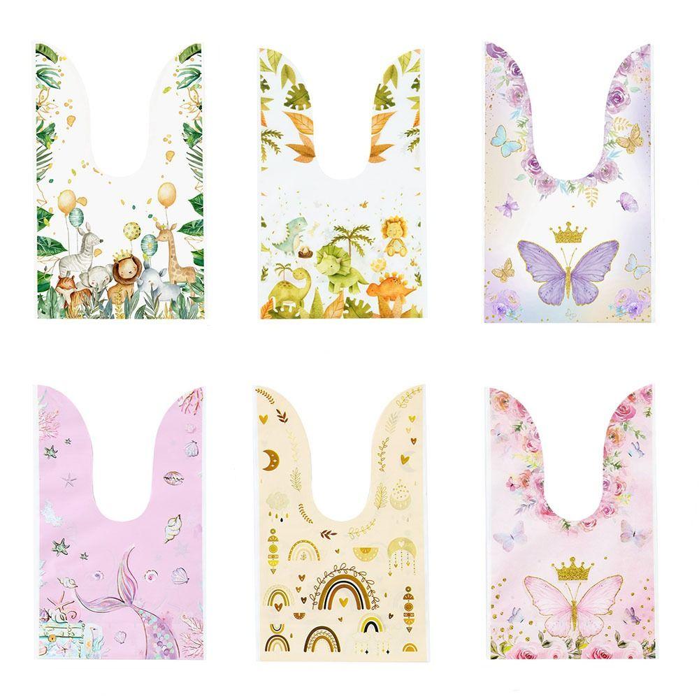 50Pcs Party Favors Rabbit Ear Bags Carton Snack Packing Supplies Cookie Candy Bags  Easter Party