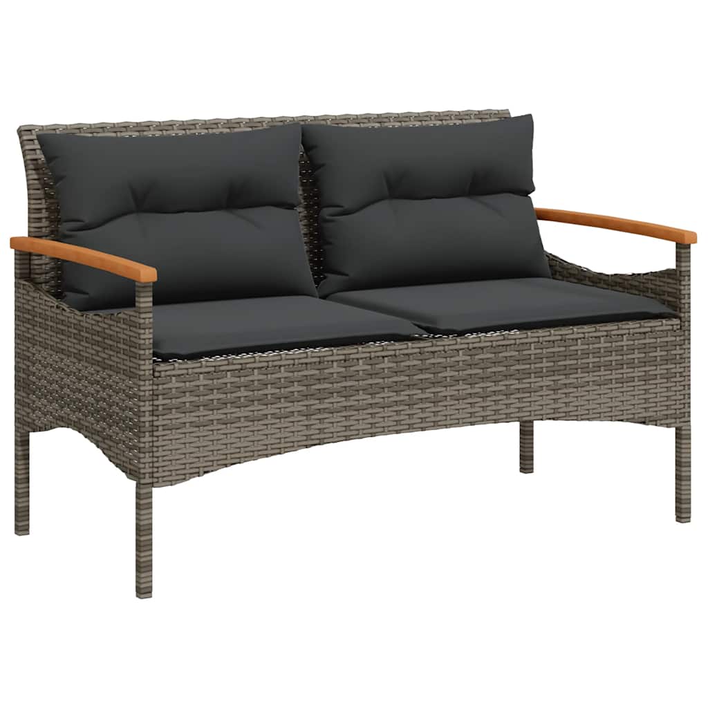 Garden Bench with Cushions 116x62.5x74 cm Grey Poly Rattan
