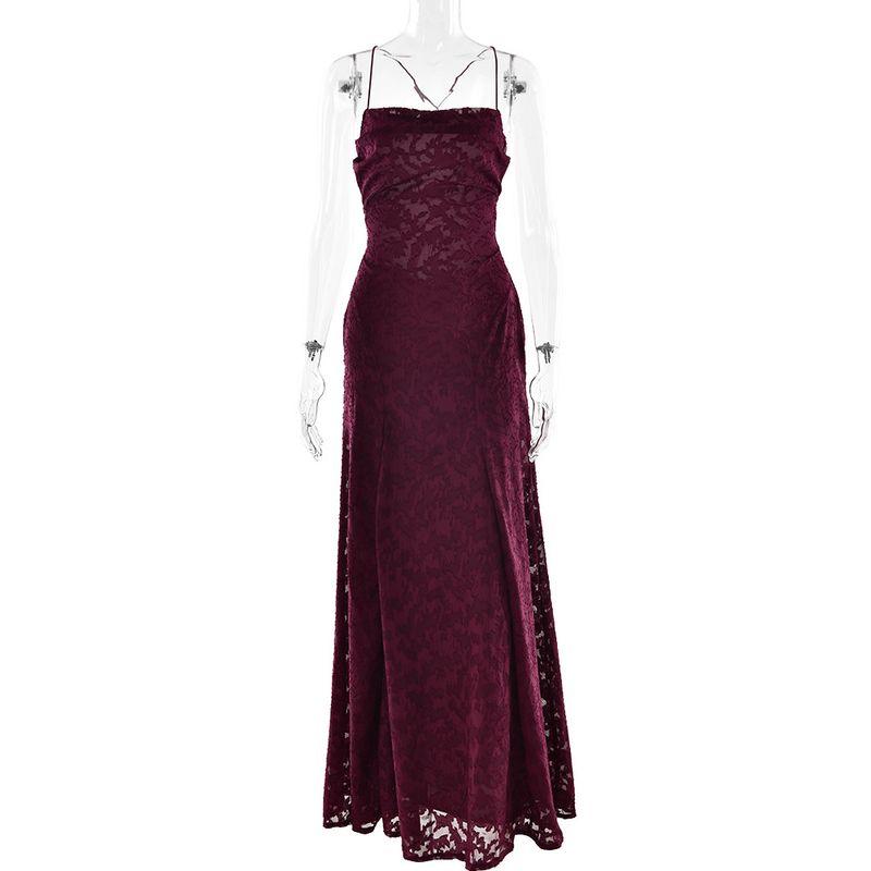 

Эльза Западный Стиль Весна/Лето Новая Мода Сексуальный Слинг Шифон Темперамент Бретелька Открытая Спина Вечернее платье Платье Женщины Burgundy M