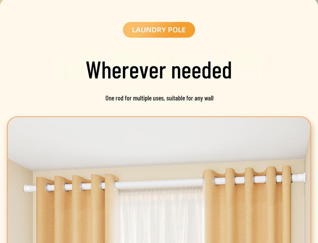Telescopic Curtain Rod: Punch-Free, Multipurpose for Bedroom, Wardrobe, Living Room, Shower, or Clothes Drying.