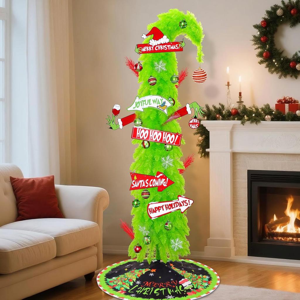 Grinchi 6 Ft Lime Green Artificial Christmas Tree, Bendable Holiday Decor, Easy Assembly