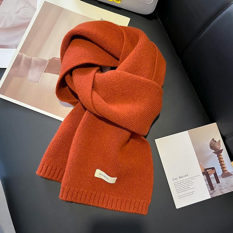 Australian Wool Small Scarf Women'S Winter Solid Color Knitted Scarf Korean Version Thickened Warm Neck Protection