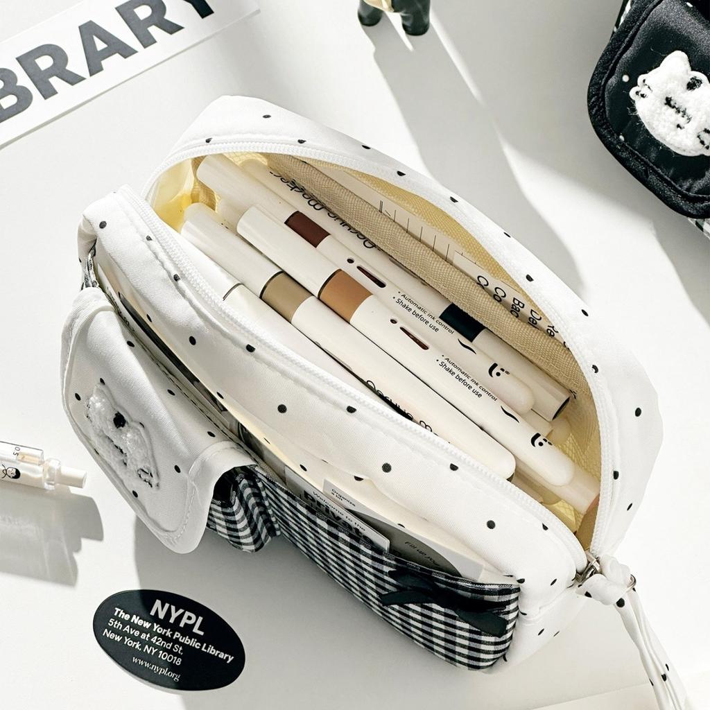 Kawaii Schleife Stern Gitter Federmäppchen Aufbewahrungstasche Tragbar Multifunktional Stifteetui Schreibwaren Organizer Schreibwaren