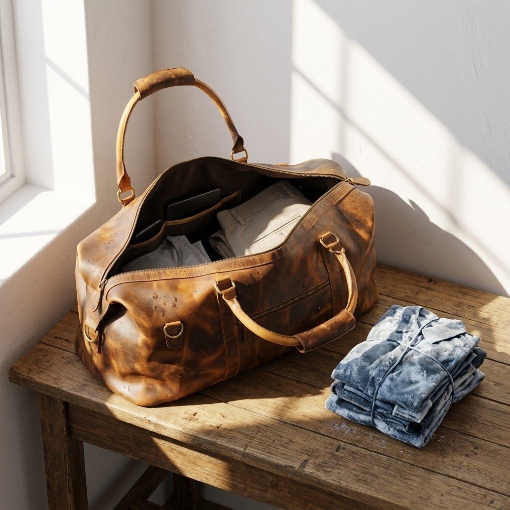 Genuine Leather Travel Duffel Bag Weekend Luggage Buffalo Leather Duffle Bag