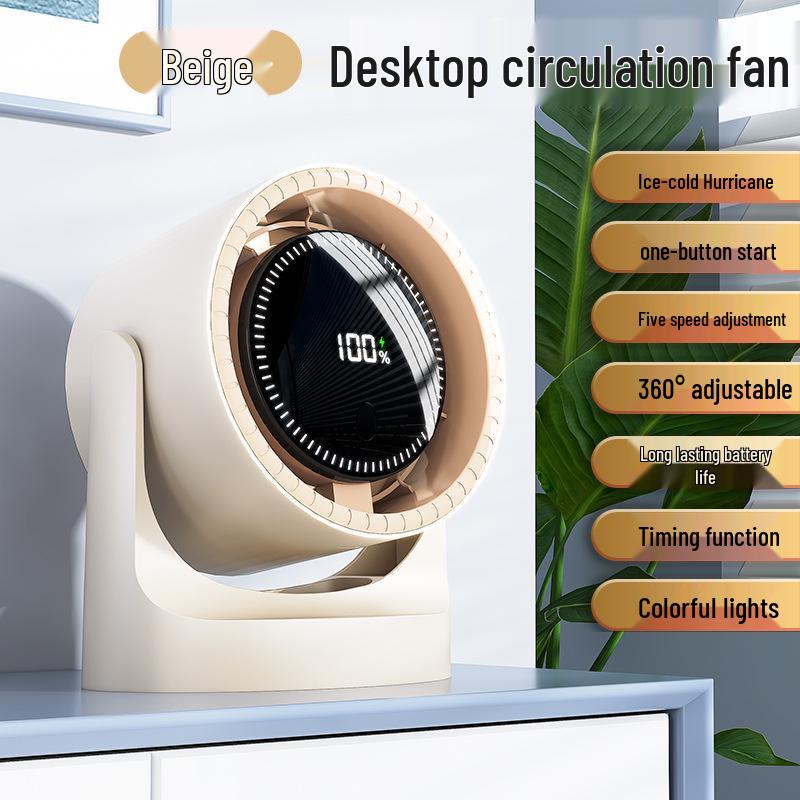 Compact Multi-Functional Desktop Fan: Quiet, Oscillating, USB-Charged with Remote Control for Home, Office & Dorm Brushless Motor