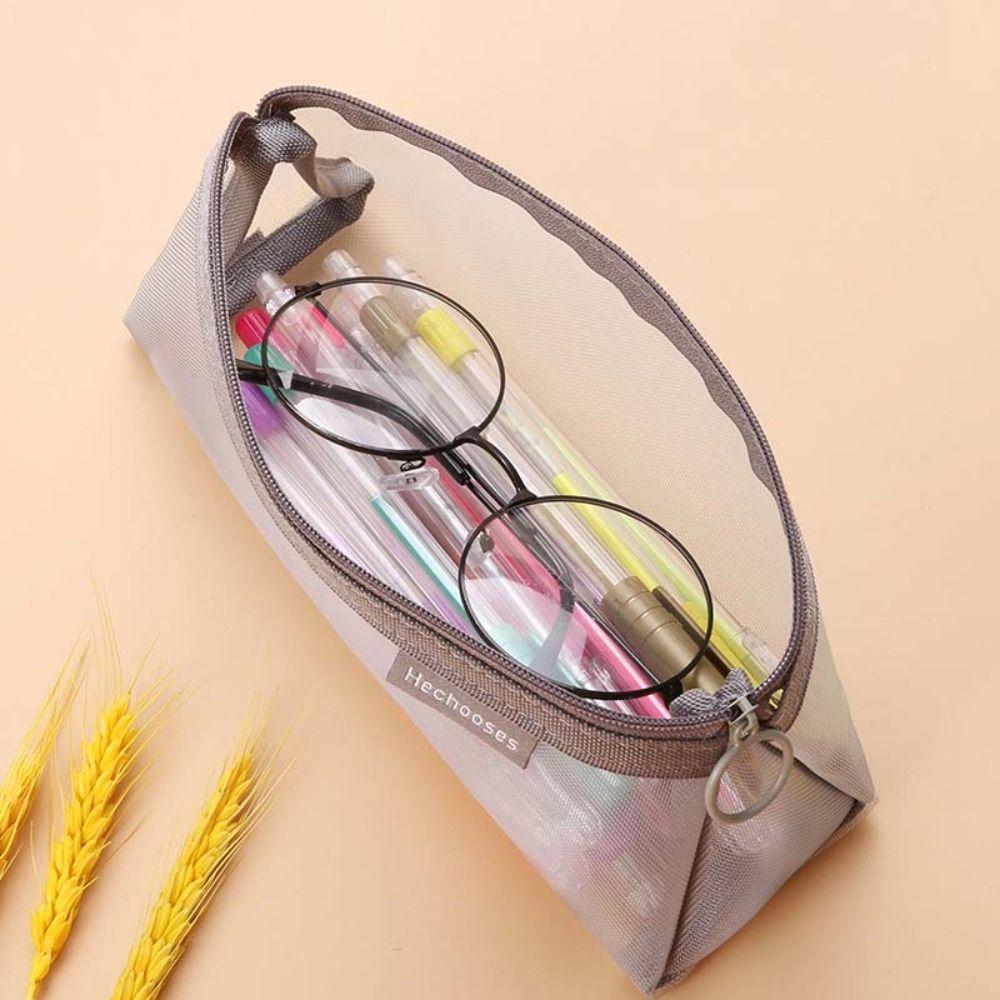 Triangle Mesh Pencil Case Retro Color Zipper Stationery Bag Fashion Transparent Bills Bag  Outdoor