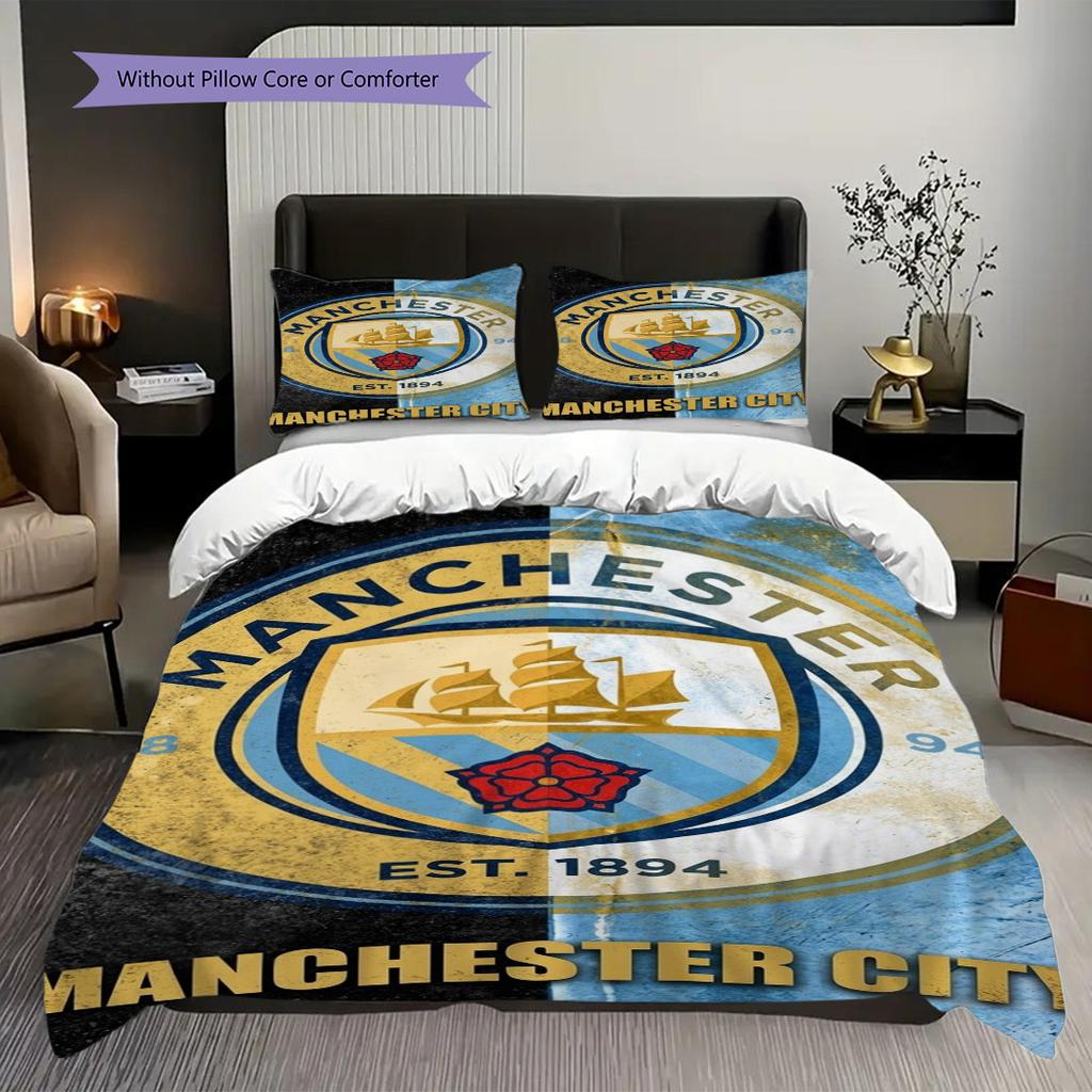 Manchester City Heritage Emblem Bedding (1 * Duvet Cover + 2 * Pillowcase, Without Core) 2DFlat Christmas Birthday Gift Bedding Set
