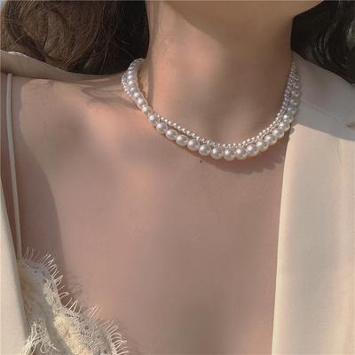 Vintage Court Style Double-Layer Pearl Necklace~ High-End Versatile Hong Kong Style Neck Chain Choker Collar Collarbone Chain