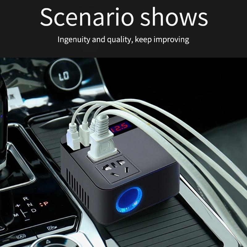 150W Car Power Inverter 12V/24VDC To 220VAC Converter with Three USB Charging Ports USB Car Outlet Adapter for Vehicle