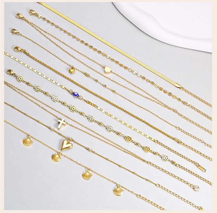 Stainless Steel Anklets Bracelet for Women, Flower Heart Seashell Charms Layered Anklets, Waterproof Gold Plated Anklet