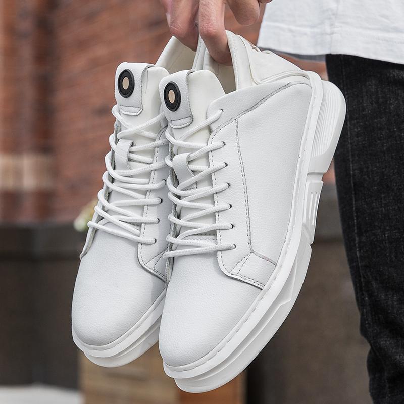 Men Casual Shoes Lace Up Fashion Genuine Leather Sneakers Mens Shoes Man Outdoor Ankle Boots High Quality Soft Black White Flats