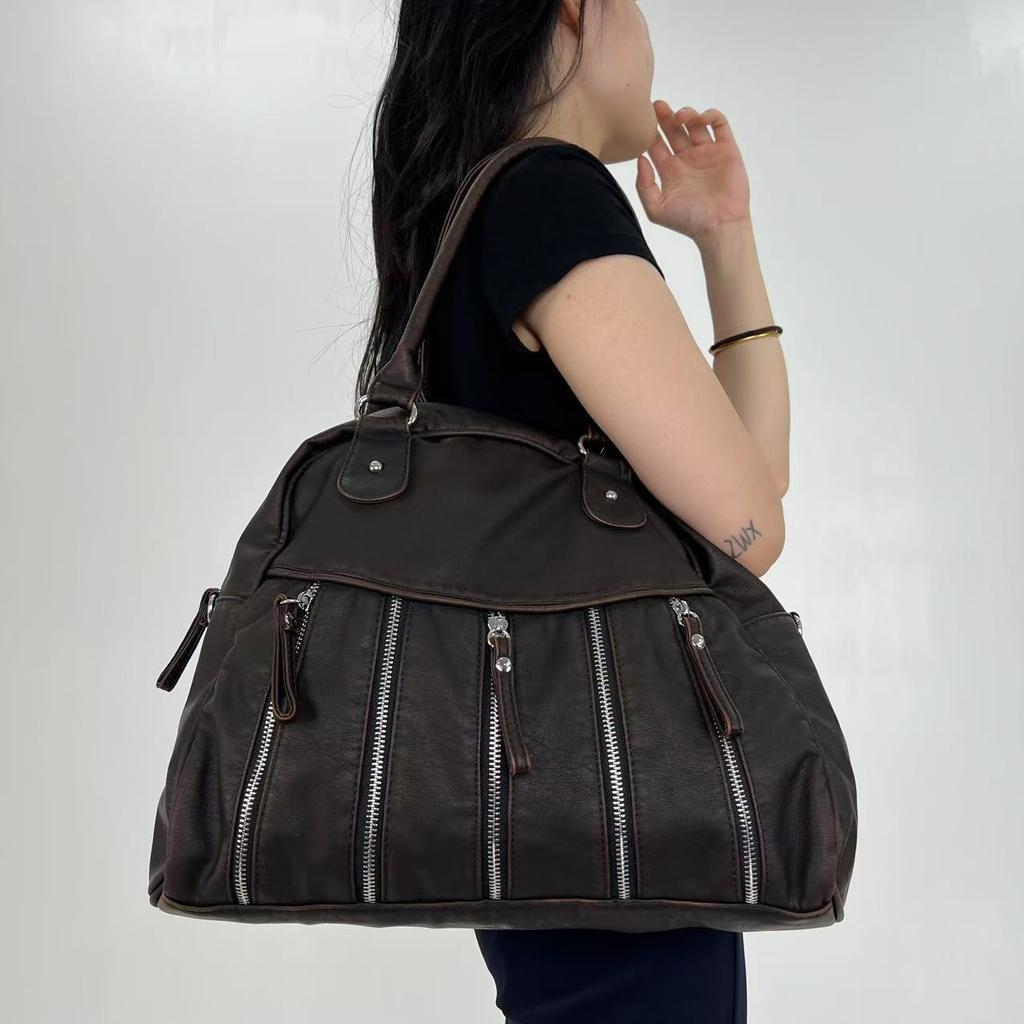 Ladies Personality Multi-Pocket Hottie Locomotive Tote Bag Maillard Shoulder Bag