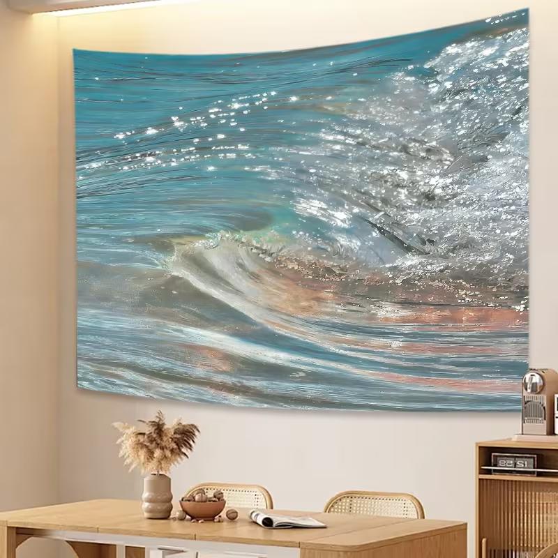 VIKAMA Oil Painting Style Waves and Glittering Light Tapestry Home Wall Hanging Cloth Living Room Bedroom Homestay Decor