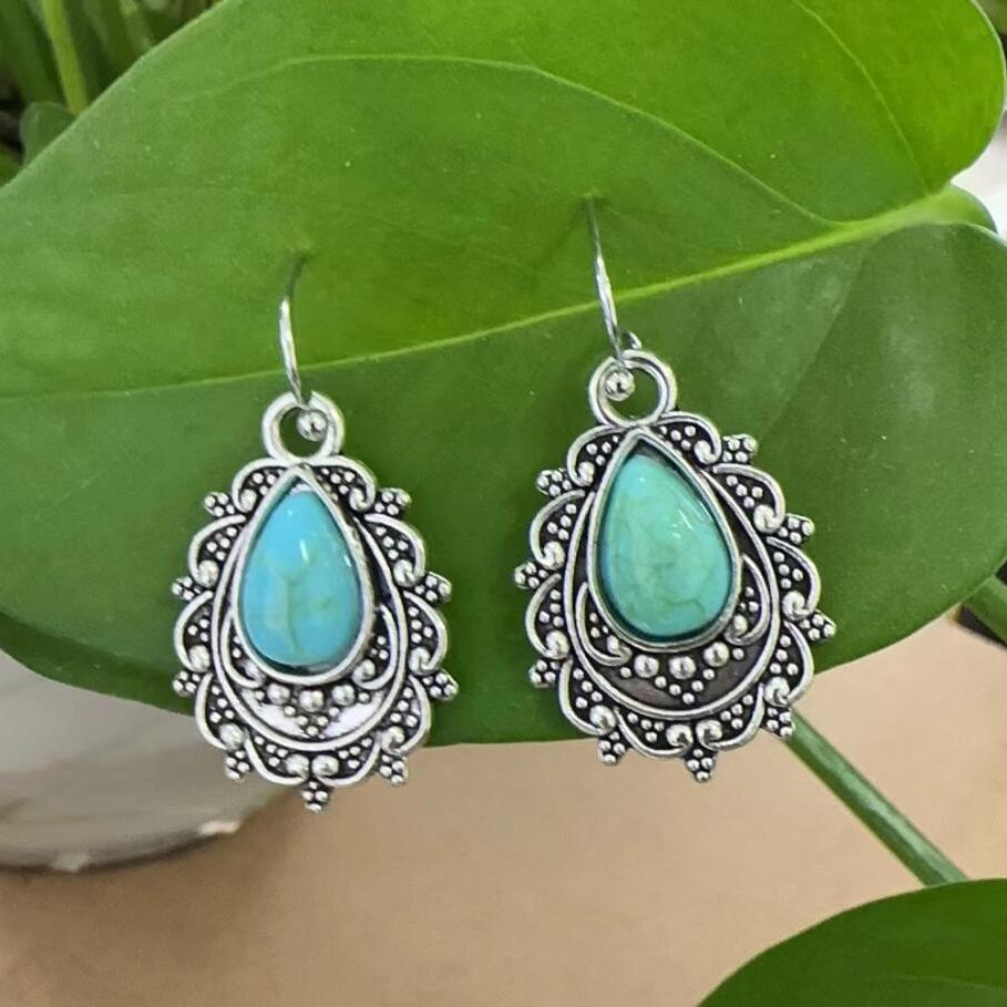 Vintage turquoise teardrop earrings серебряный