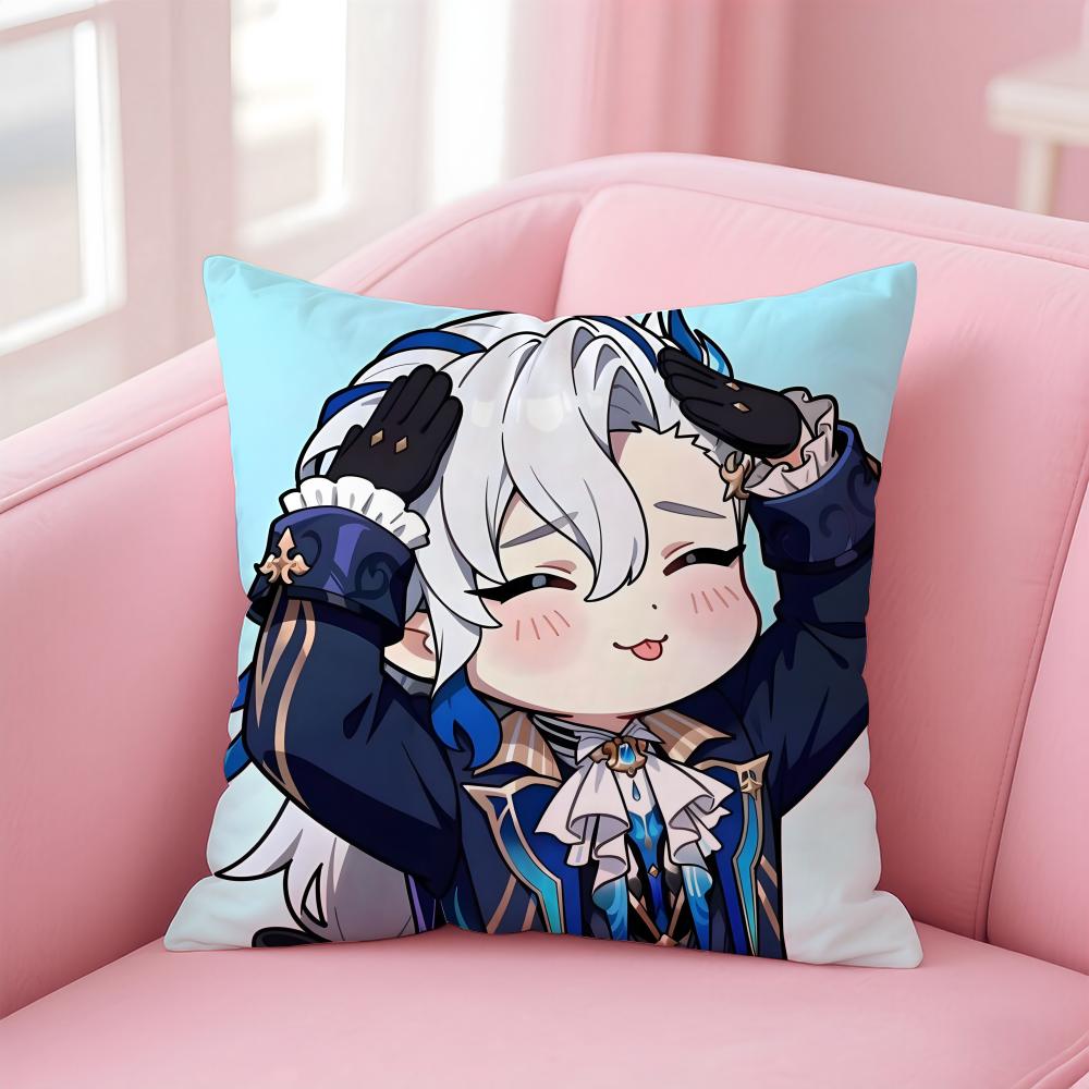 Popular Genshin Impact NNeuvillette Cushion Cover Pillowcase Short Plush Invisible zipper Room Sofa Cushion Cover