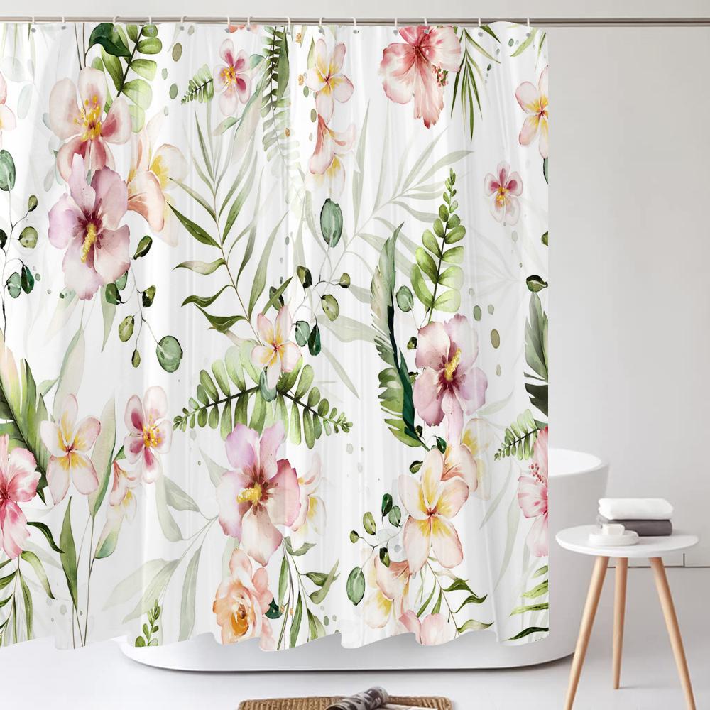 3D Colorful Flowers Leaves Birds Printing Bathroom Waterproof Shower Curtain with Hooks Home Decoration Polyester Bath Curtains