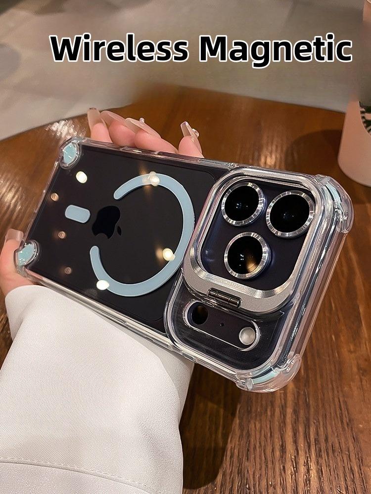 Étui de téléphone magnétique de luxe pour iPhone 11 12 13 14 15 16 17 Pro Max Plus Air Magsafe Protection d'objectif en verre Support Étuis Arrière Housse