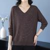 Maglione da donna con scollo a V Primavera Autunno Manica Lunga Ampio Morbido Delicato sulla Pelle Top a Maglia Pullover a Maglia con Strass