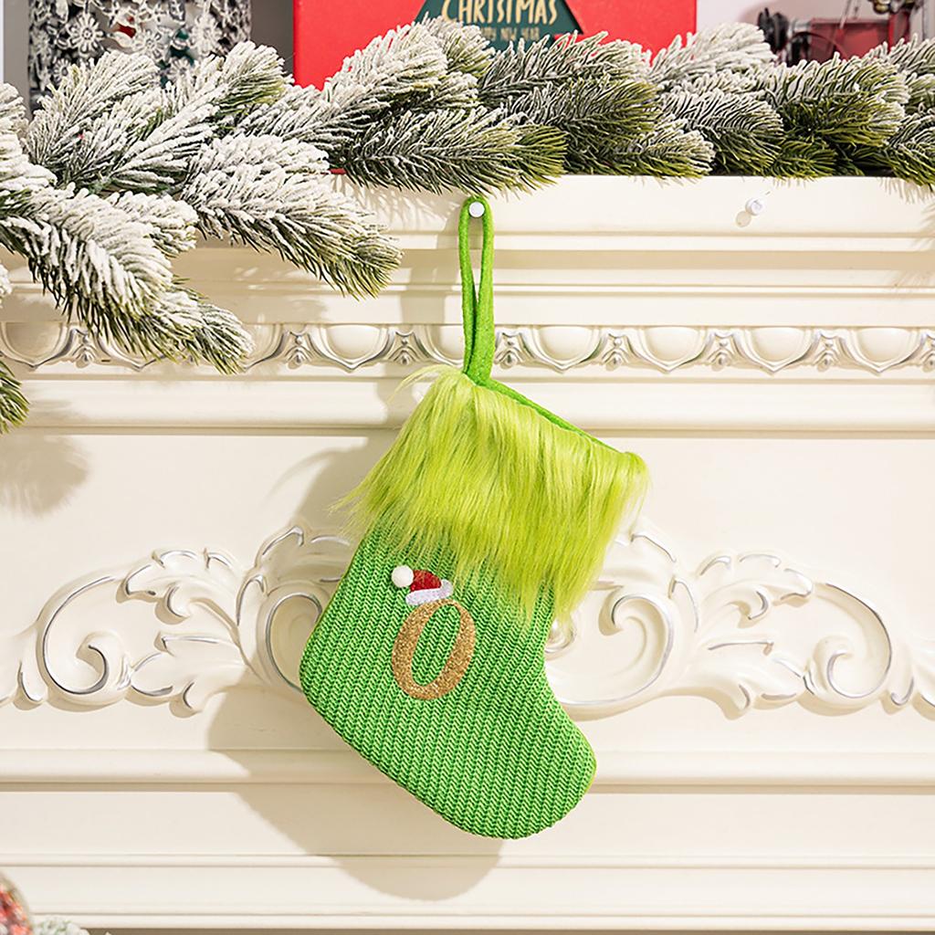 26 Letter Christmas Stockings Green, 8 Inch Christmas Stockings Suitable For Christmas Tree Fireplace Decorations