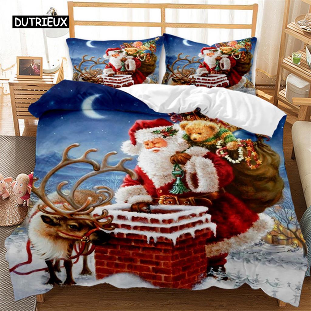 Christmas Snow Cartoon Deer Bedding Set Christmas Duvet Cover Set Comfortable Breathable Duvet Cover Christmas Xmas Gift