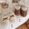 Cute Bow Fuzzy Maternity Slippers, Women Winter Non-Slip House Cotton Shoes