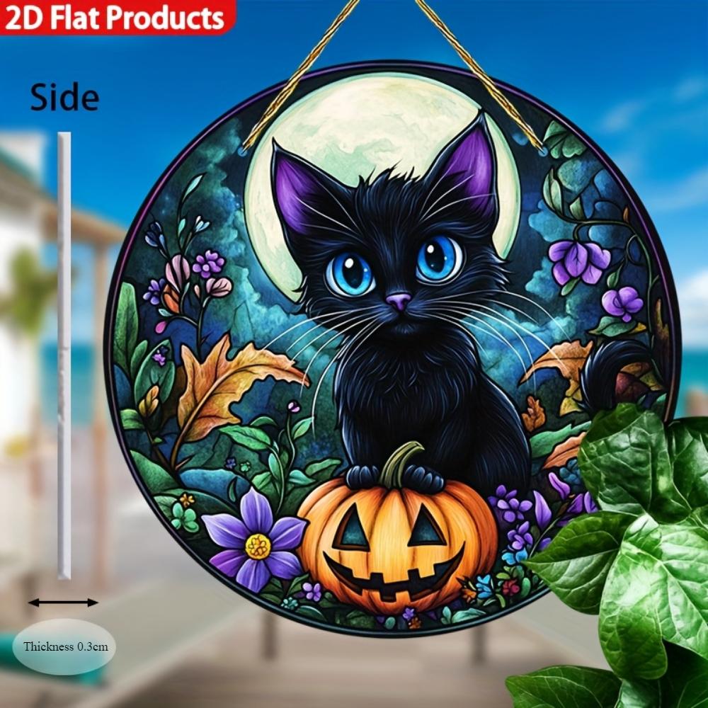 2D Flat Pendant, 2D Flat Design of Black Cats and Pumpkins, Perfect for Porches, Windows, Gardens and Living Room Gifts