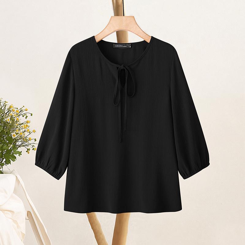 ZANZEA Women Casual V-Neck Loose 3/4 Sleeve Solid Blouse