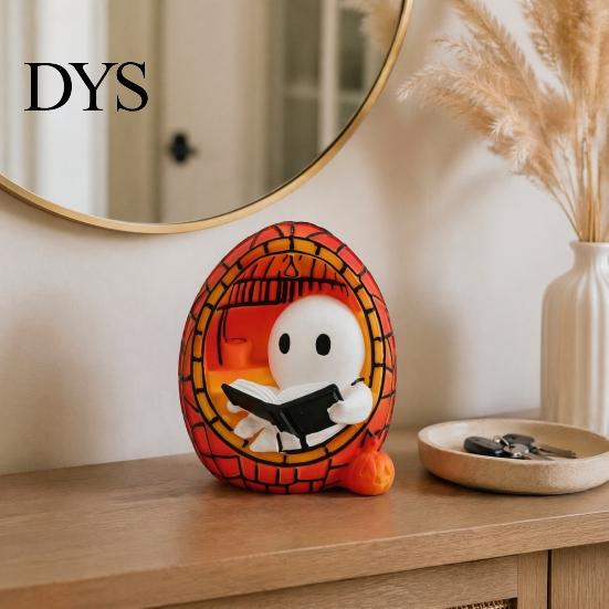Holiday Collector Statue Halloween Reading Ghost Decorative Lamp, Cute LED Night Light, Small Retro Healing Lamp Spooky Atmosphere for Bedroom Bedside