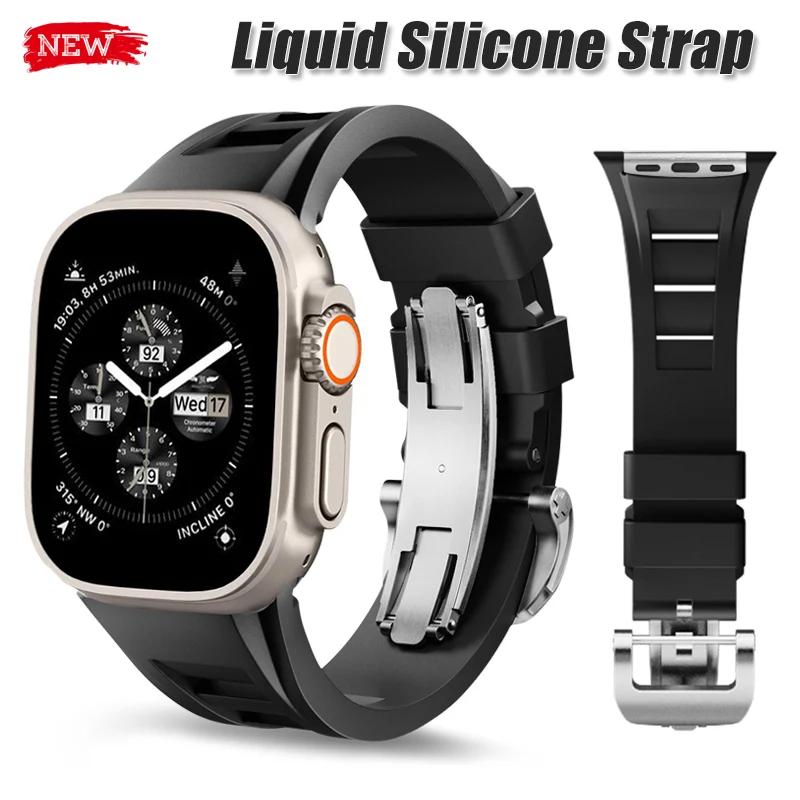 Classic Soft Silicone Strap for Apple Watch Ultra 2 49mm 45mm 44mm 42mm Sports Silicone Bracelet for IWatch Series 9 8 7 6 5 4 SE Correa
