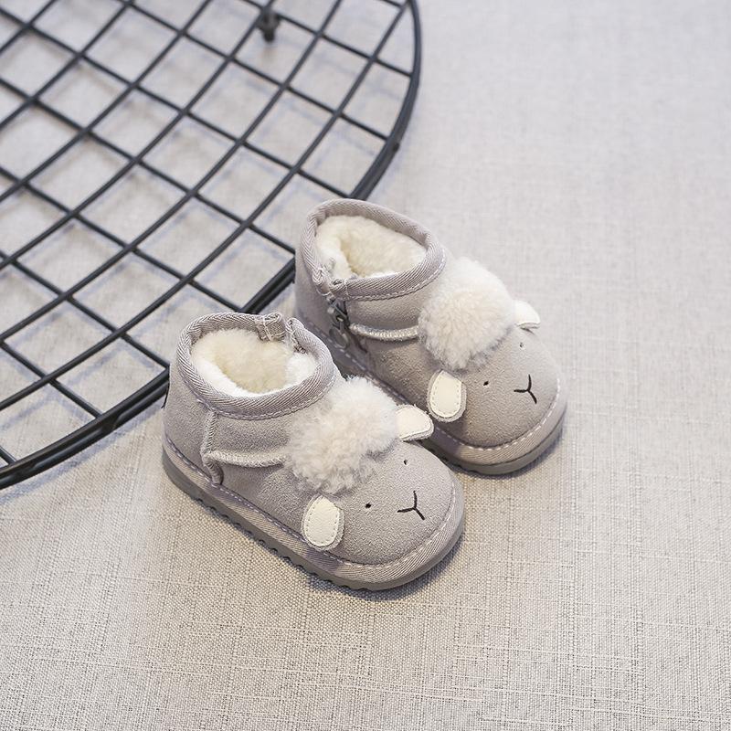 

Winter Baby Snow Boots Genuine Leather Cute Sheep Pattern Boys Shoes Warm Plush Soft Sole Toddler Girls Boots 15-25 21 бежевый