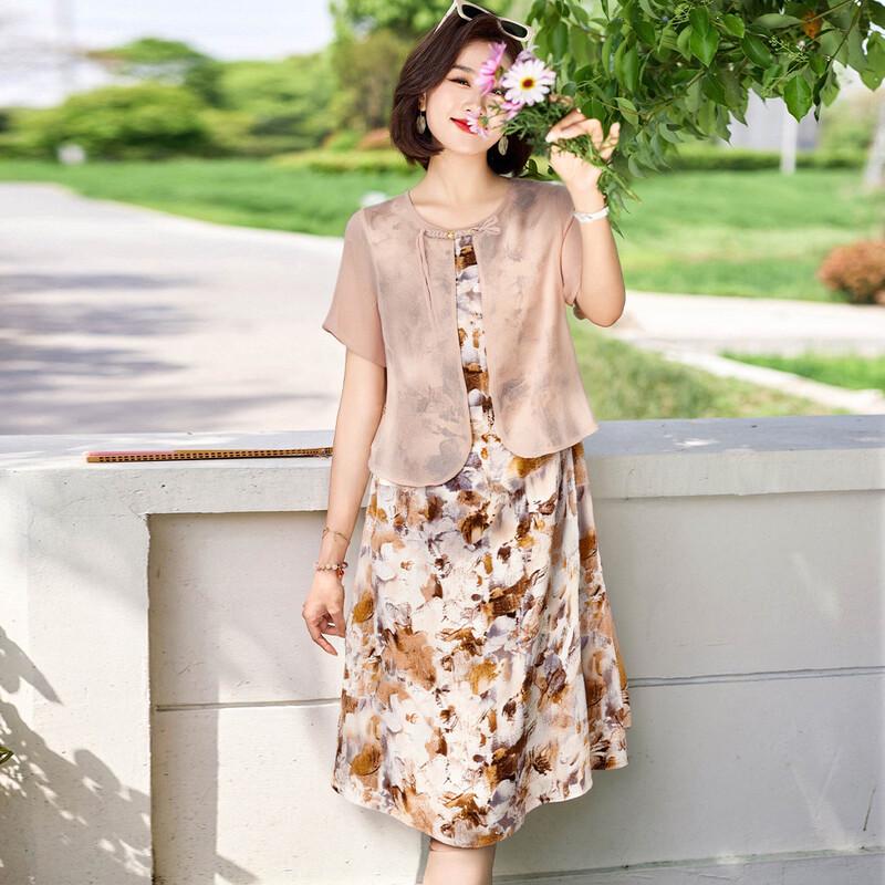 Women s Elegant Faux Two-Piece Floral Summer Dress 5XL