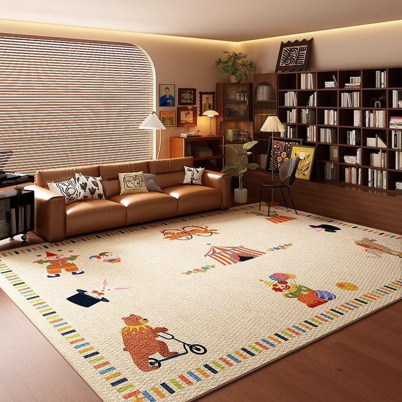 Retro Circus Cartoon Rug, Non-Slip, Washable, Large Crawling Mat, Living Room Decorative Rug, Home Decor