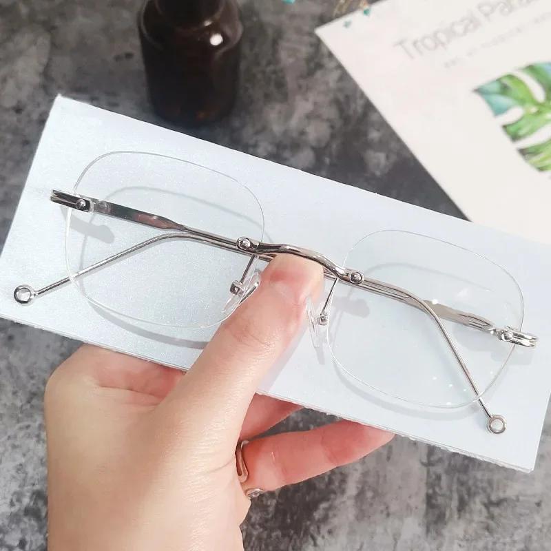 Neutral Retro Anti-blue Light Myopia Glasses Rimless Ultra-light Myopia Glasses Metal Frame Square Small Frame Glasses To -4.0 0