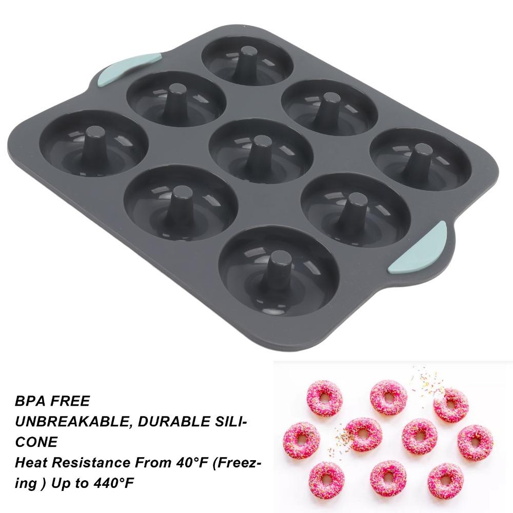 Non-Stick Surface Silicone Donut Pan 9-Cavity Design Ring Cake Mold Baking Tray  Oven Baking