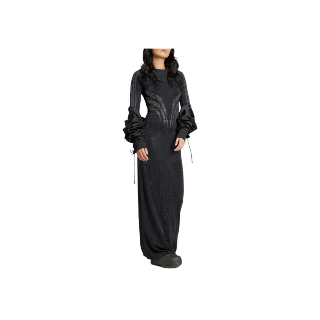 adidas Originals Atlanta Abito Stampato con Strass Sportivo Comodo Moda Slim Fit Manica Lunga Donna Abiti Nero IW3108