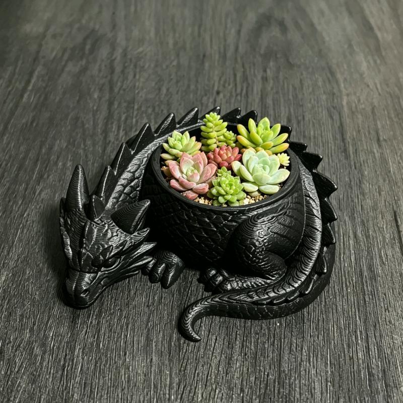 3D Printed Dragon Plant Pot Waterproof Handmade Plastic Flower Container for Cactus Balcony Desktop Decor