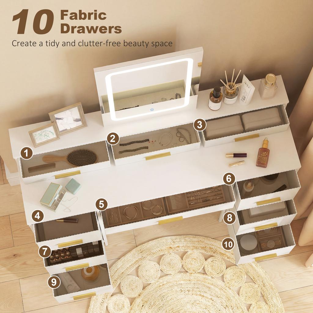 Multi Storage Elegant Dressing Table With Led Mirror White