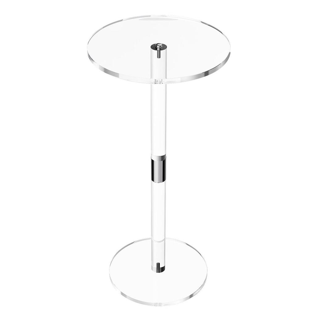 Acrylic Drink Table, Clear End Table Round Top with Solid Post, Modern Acrylic Cake Table Stand, Transparent Side Desk for Coffee, Drink, Food, Snack,