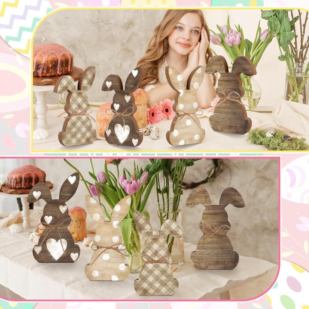4/5 Piece Printed Easter Wooden Rabbit Ornament With Bowknot Standing Bunny Ornament  Shop