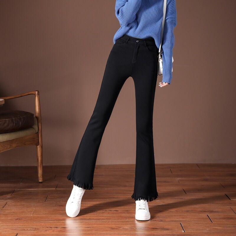 Damen Mikrohose Hose Hohe Taille Frühling und Herbst Übergröße Stretchjeans Neunpunkt Drapierung Schlaghose