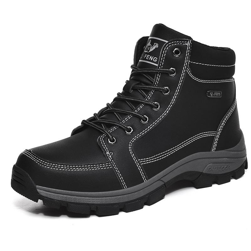 Men's Waterproof Non-Slip High-Top Hiking & Travel Shoes - Versatile, Outdoor, Plus Size, Velvet-Lined.