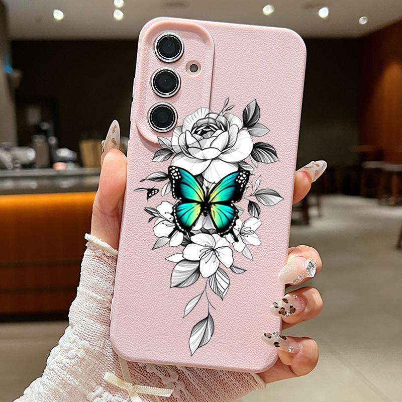 Butterfly Pattern TPU Soft Slim Case For Samsung S25 S24 FE S23 Ultra S22 S21 A16 A56 A36 A55 A15 Leather Texture Shockproof Matte Phone Cover
