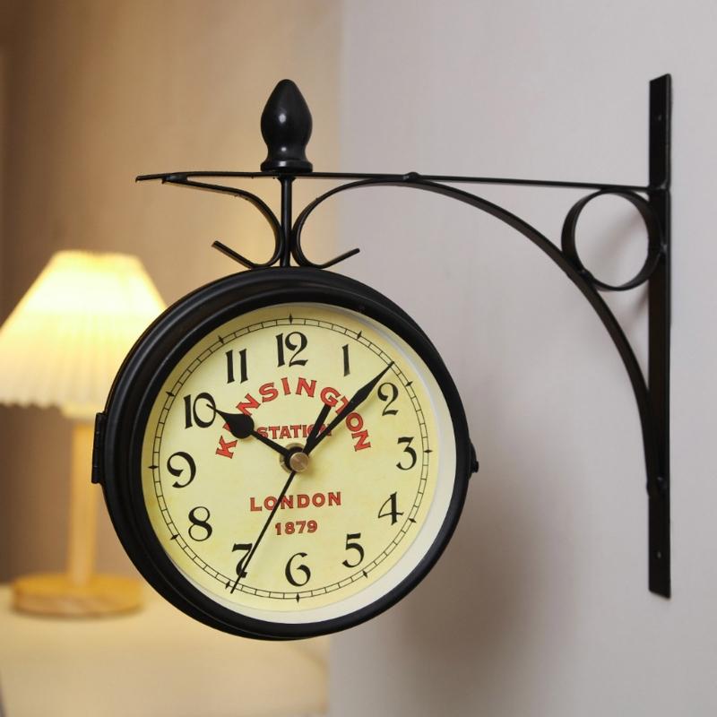 Vintage Double Side Silent Wall Clock Decorative Clock Party Decoration Supplies for Home Festival Indoor Outdoor