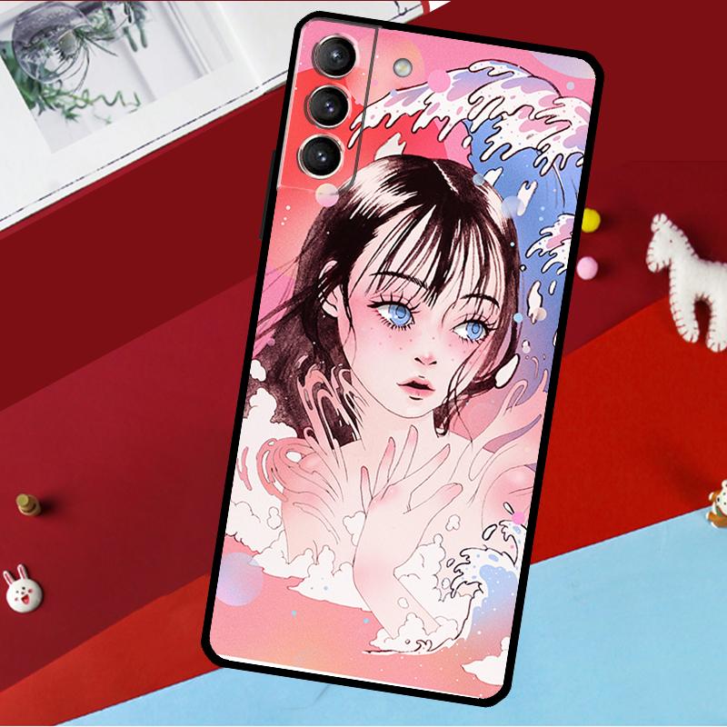 Cartoon Girl Aesthetic Funda For Samsung Galaxy S26 S25 S24 S22 S23 Ultra Plus S20 S21 FE S9 S10 S25 FE Phone Case