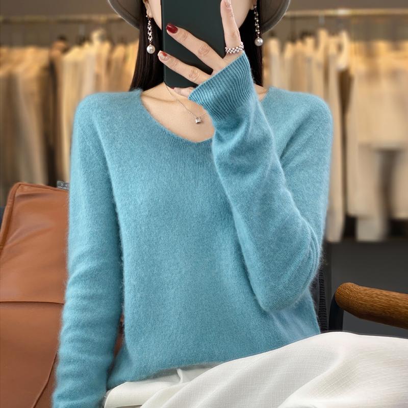 Women Sweater 100% Wool MODERN NEW SAGA Knit Pullover V-neck Thin Spring Autumn Jumpers Female Knit Tops