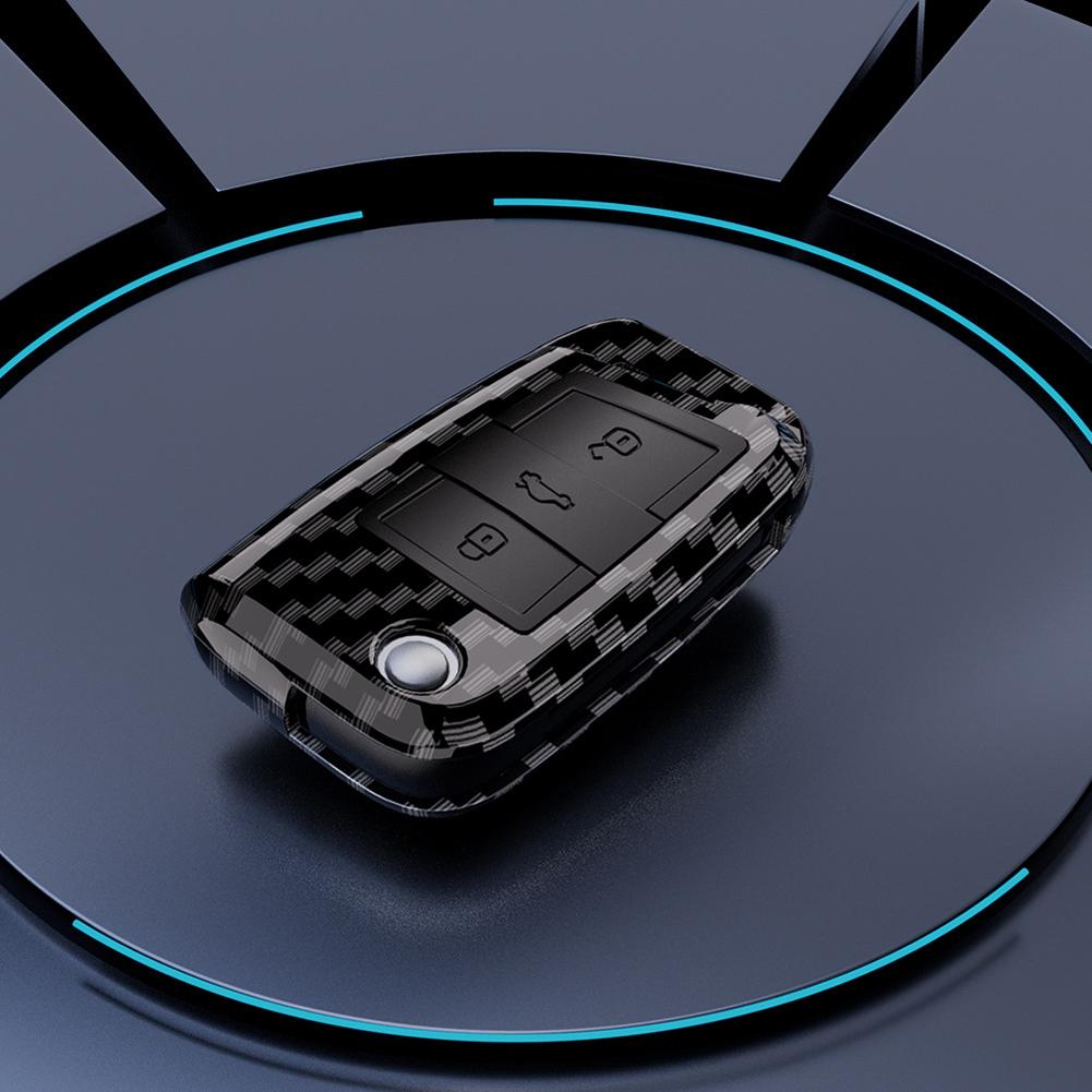 Car Carbon Fiber Pattern Remote Key Cover Case Fob For Octavia Seat Leon Altea
