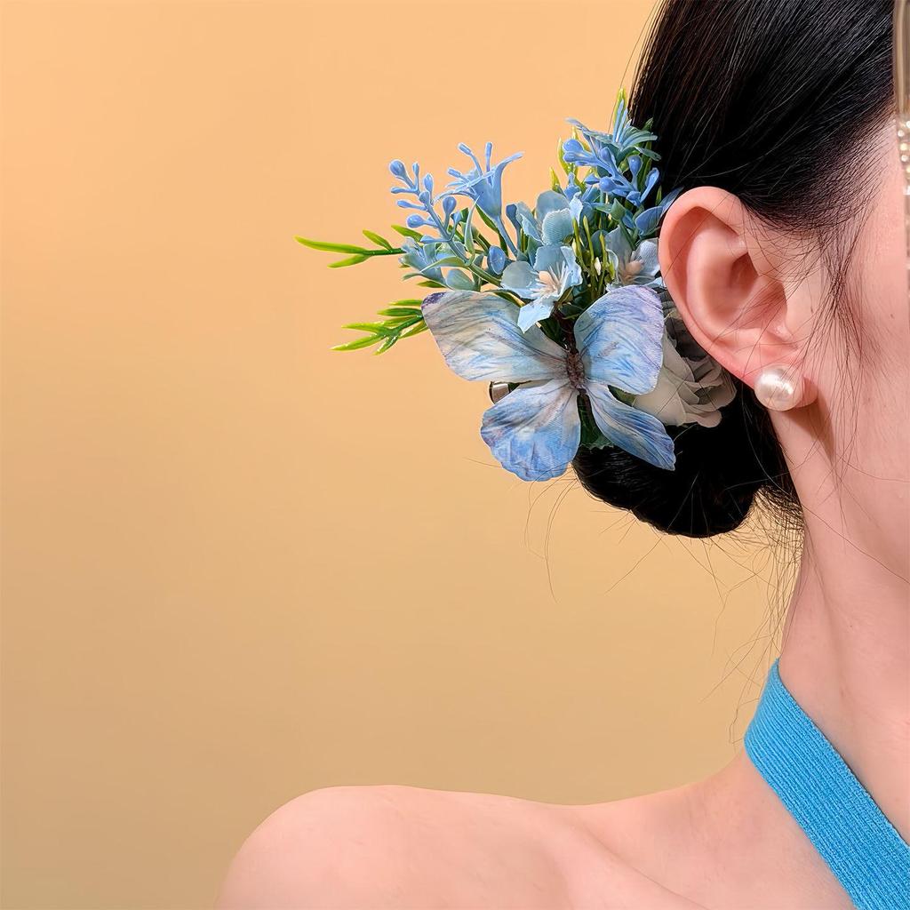 Fairy Chiffon Pearl Flower Tassel Hair Clip - Vacation Style Duckbill Bangs Accessory